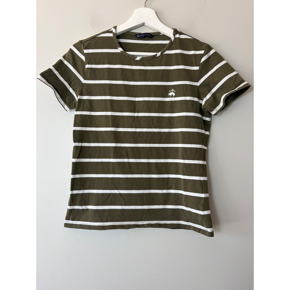 Brooks Brothers Kids Olive Green White Striped T-Shirt Size S